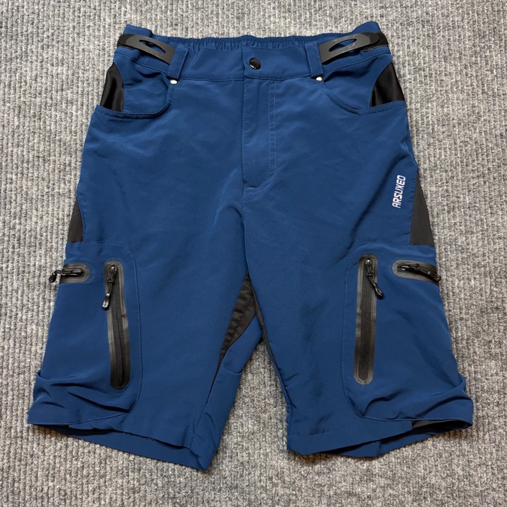 Arsuxeo Mens Medium Blue Padded Mountain Bike Cycling Cargo Shorts